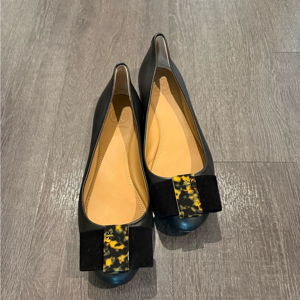Tory Burch Black Flats with Gold Embellishment